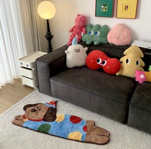 Cartoon shaped animal plush carpet, dirt resistant, easy to maintain, anti slip pad, bedroom bedside blanket, living room sofa, coffee table pad, dog pad