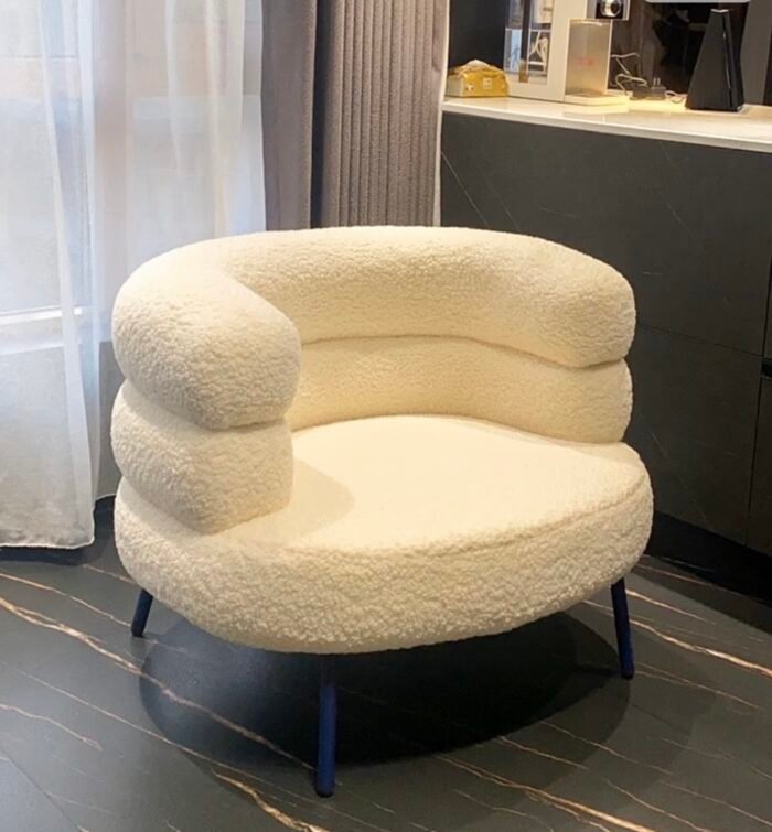 Internet celebrity high-grade lambskin lazy sofa chair, antique Italian single-person leisure makeup chair, dressing table chair, lambskin sponge cushion - Image 2