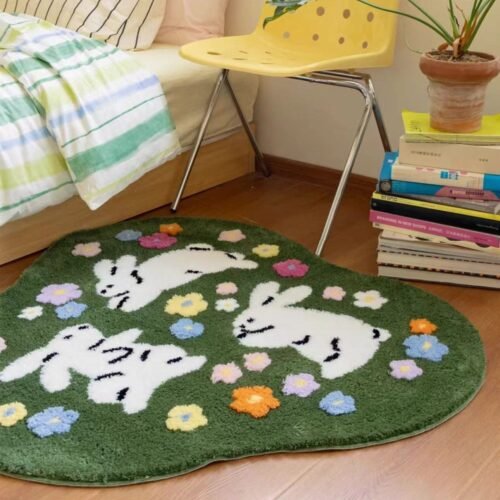 Cute Rabbit Bedroom Carpet Alien Cat Carpet Girl's Room Bedside Carpet Living Room Study Decoration Foot Mat