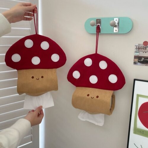 Ins style cute mushroom rabbit no punching tissue cover, high aesthetic creative tissue box, wall mounted tissue box, portable roll paper box