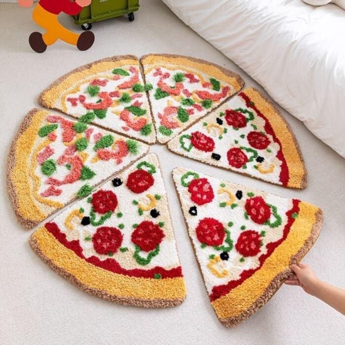 Fun pizza plush carpet bedroom splicing personalized floor mat, coffee table cushion, cute imitation cashmere bedside blanket pad