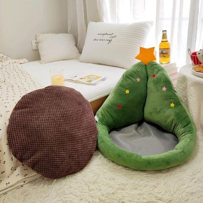 Decoratable Christmas tree cushion, cute lazy plush cushion, comfortable tatami mat, cute cat and dog nest - Image 2