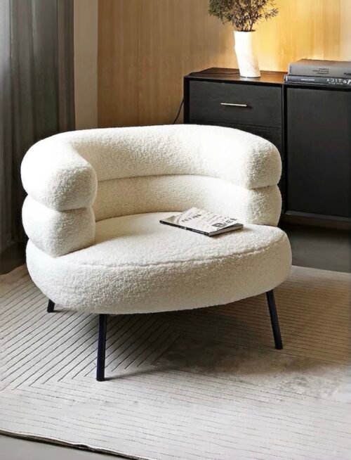 Internet celebrity high-grade lambskin lazy sofa chair, antique Italian single-person leisure makeup chair, dressing table chair, lambskin sponge cushion