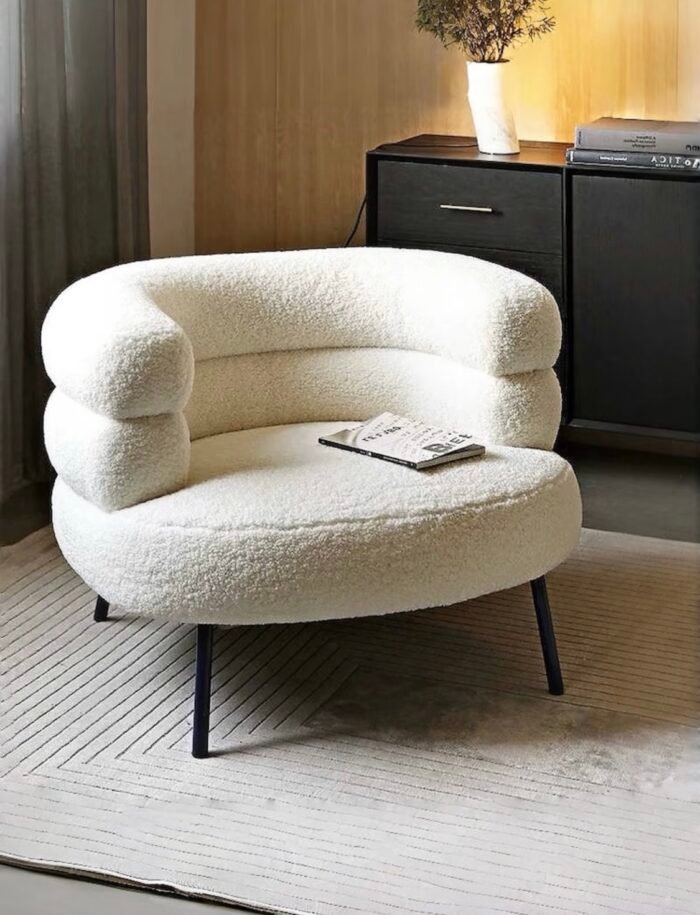 Internet celebrity high-grade lambskin lazy sofa chair, antique Italian single-person leisure makeup chair, dressing table chair, lambskin sponge cushion