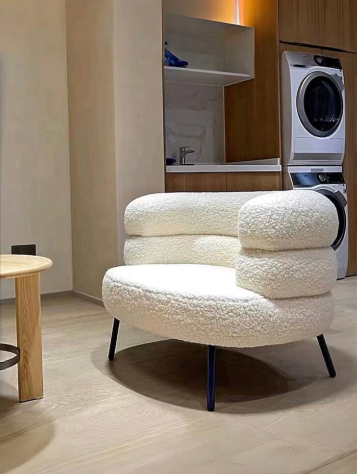 Internet celebrity high-grade lambskin lazy sofa chair, antique Italian single-person leisure makeup chair, dressing table chair, lambskin sponge cushion - Image 8