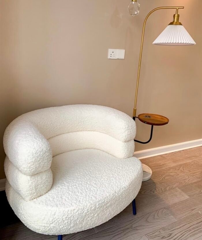 Internet celebrity high-grade lambskin lazy sofa chair, antique Italian single-person leisure makeup chair, dressing table chair, lambskin sponge cushion - Image 7