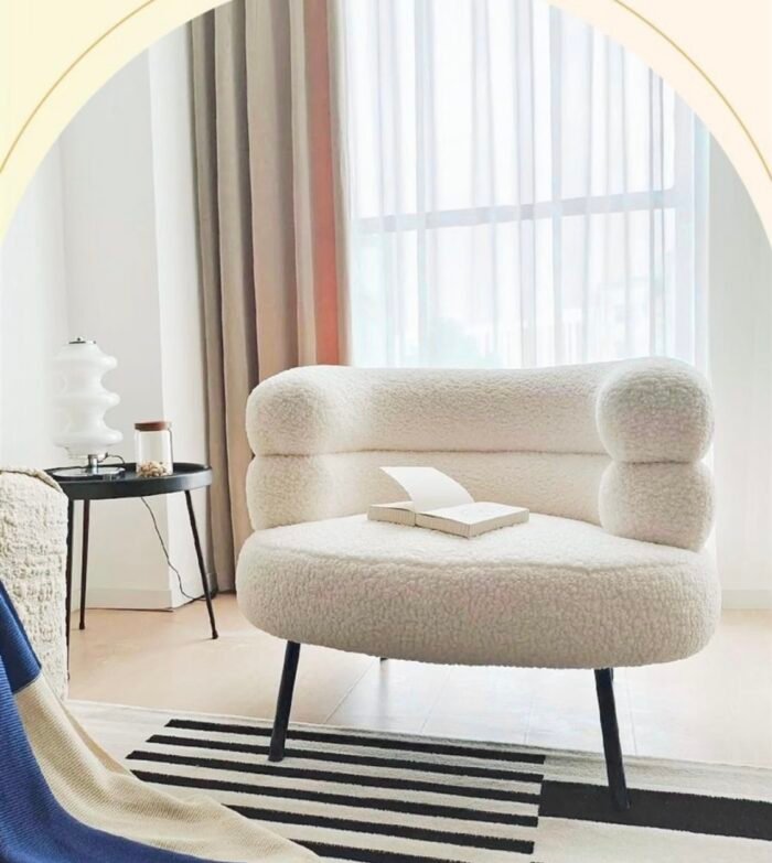 Internet celebrity high-grade lambskin lazy sofa chair, antique Italian single-person leisure makeup chair, dressing table chair, lambskin sponge cushion - Image 6