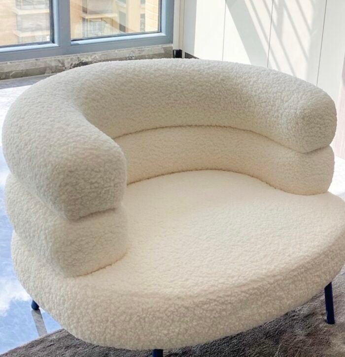 Internet celebrity high-grade lambskin lazy sofa chair, antique Italian single-person leisure makeup chair, dressing table chair, lambskin sponge cushion - Image 5
