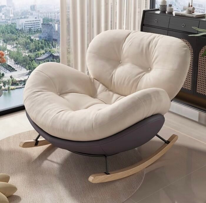 Snail rocking chair recliner adult can sleep home single balcony leisure chair net celebrity living room light luxury lazy sofa · gray base + white velvet cushion