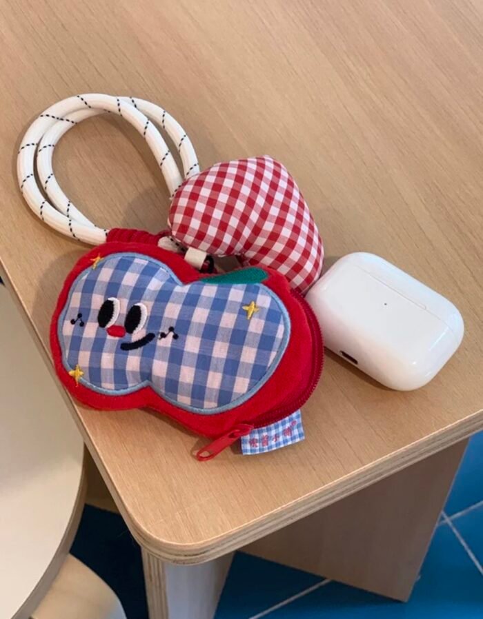 2-Original cute multifunctional earphone bag pendant, small cotton-filled decorative small pendant, cute little apple storage earphone mini bag - Image 4