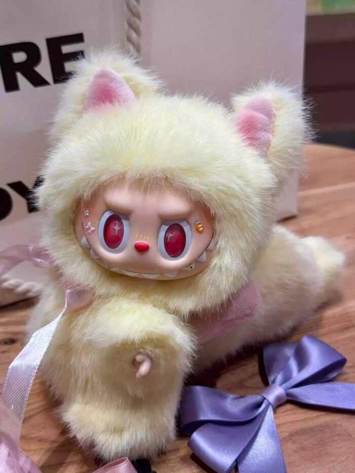 Ice Cream Princess Labubu OOAK Custom POP MART Plush Art Doll with Handmade Plush Ribbons